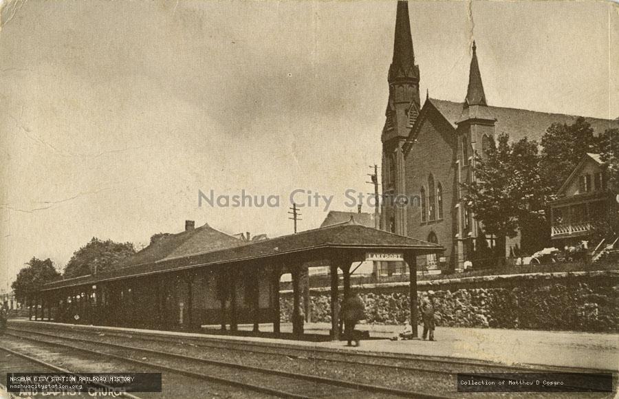 Postcard: Lakeport, New Hampshire Station and Baptist Church